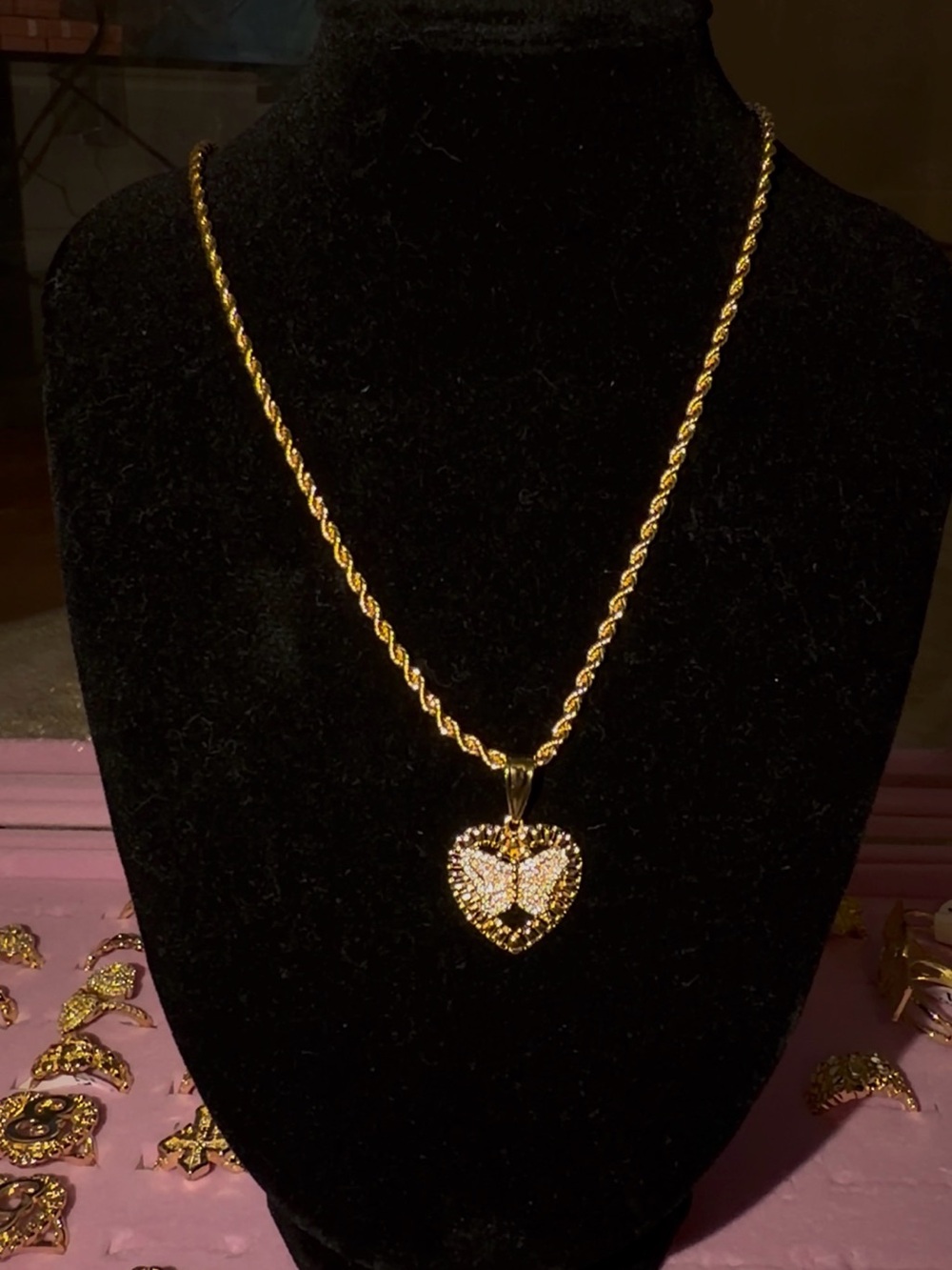 Gold plated Heart Pendant Necklace with Crystals - Women's Jewelry